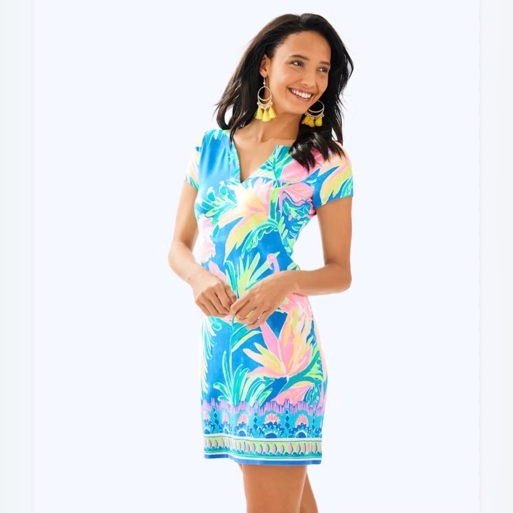 LILLY PULITZER Women’s Sophiletta Vibrant Blue Tropical Print Dress Size Small